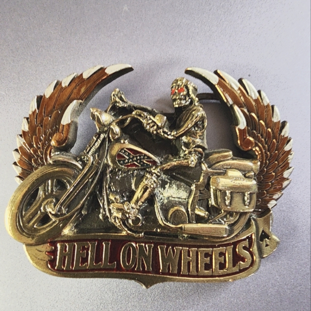 Hell On Wheels Skull Rider Pewter Belt Buckle